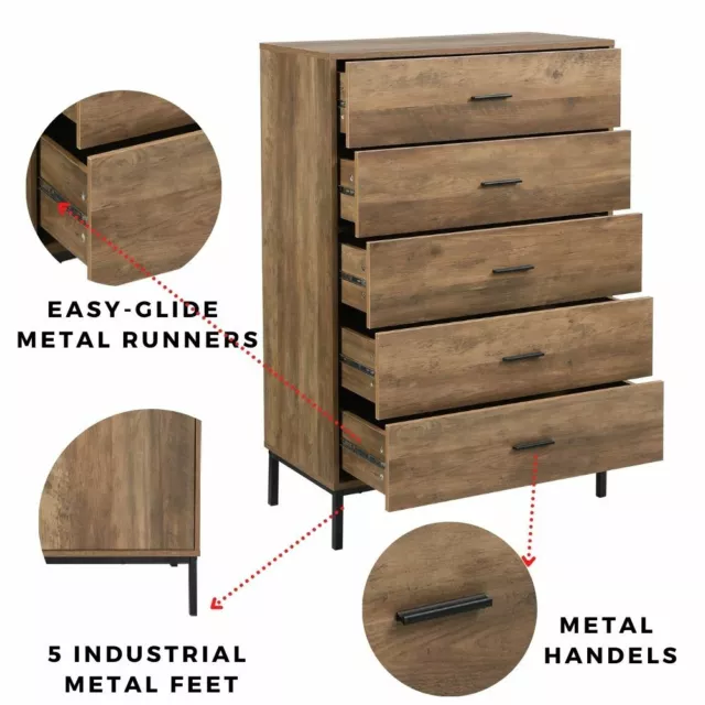 Dressers & Chests of 5 Drawers + 2 x Bedside Table Bundle FREE SHIPPING 3