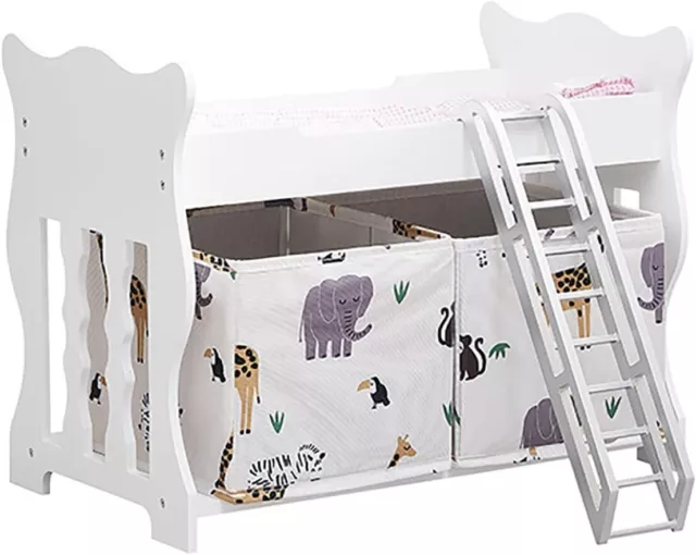 Brand Dolls Bunk Bed Nursery Crib Wooden Doll Cot Furniture Toy w/ 2 Storage Box