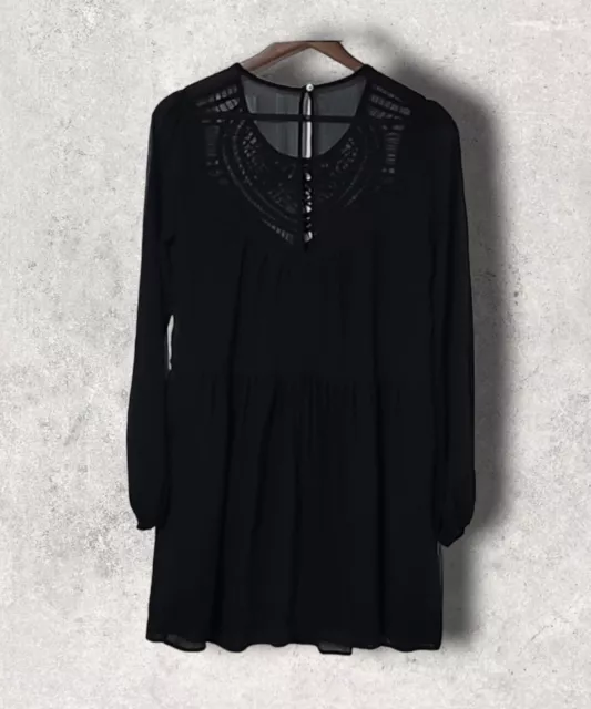 NWOT Express Black Pieced Lace Yoke Trapeze Dress Sz XS 3