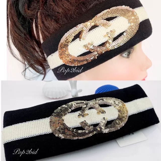 NEW 100% Authentic GUCCI Sequin GG Embellished Wool Headband Size M (57cm)