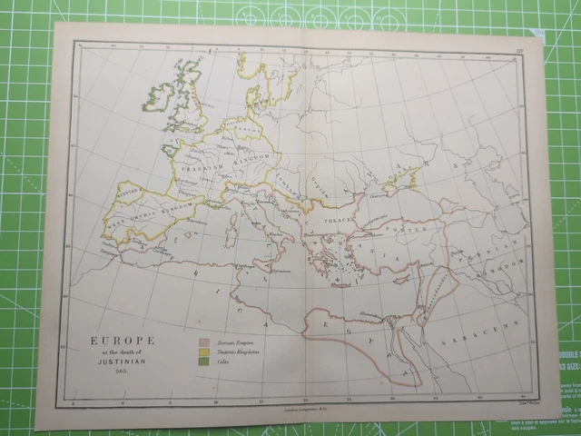 1882 Europe At The Death Of Justinian Map - Weller