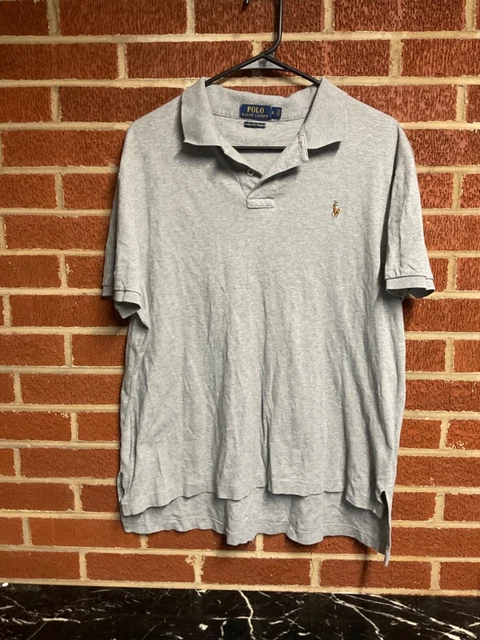 Vintage LARGE RALPH LAUREN POLO short sleeve Dress SHIRT button up vtg gray
