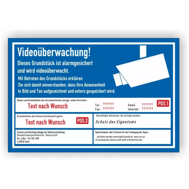 Videoüberwachung Datenschutz dsgvo Schild Wunsch-Text videoüberwacht BDSG Vi135