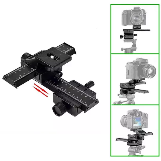 Portable 4 Way Macro Focusing Rail Slider Shooting Tripod Head for DSLR Camera