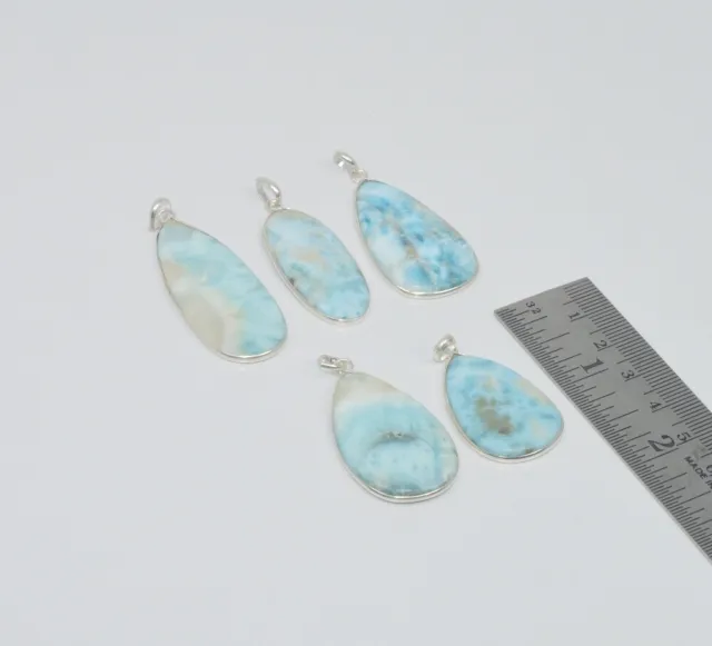 Wholesale 5Pc 925 Solid Sterling Silver Natural Blue Larimar Pendant Lot  O M073