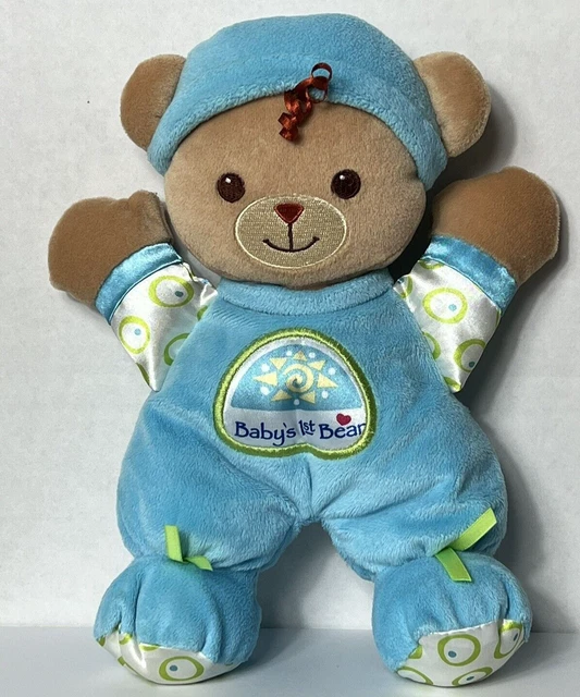 Fisher Price Baby's First Bear Blue Plush Rattle 10" 2008 Stuffed Animal Toy
