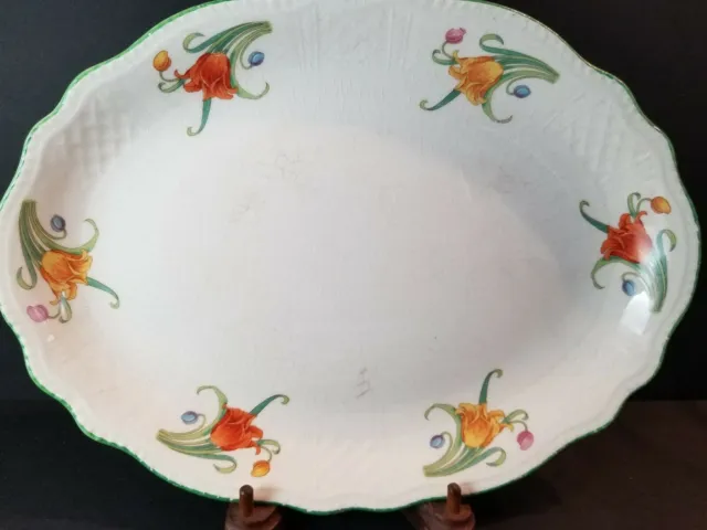 T24 by Homer Laughlin Trellis Shape 13 1/4" Oval Serving Platter 1929, Green Tri