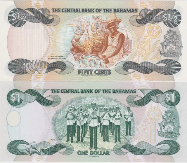 Two Bahamas Banknotes In Mint Condition - Fifty Cents & One Dollar 2