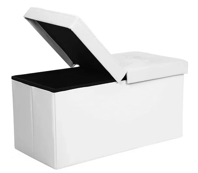 ULSF45WT 30" Folding Storage Ottoman Bench with Flipping Lid Footrest White