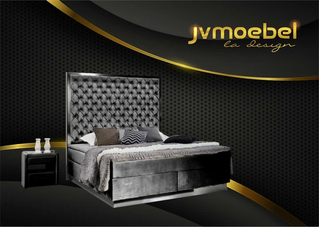 Sommier Lit Chambre à Coucher Set 3tlg Tissu 2x Table de Chevet Design Lits Neuf