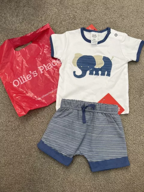 Ollies place baby 000 elephant shirt and striped shorts set BNWT