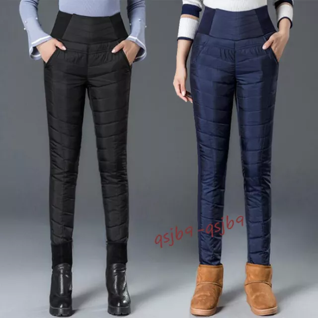 Fashion Womens High Waist Duck Down Slim Skinny Pants Warm Winter Casual Trouser