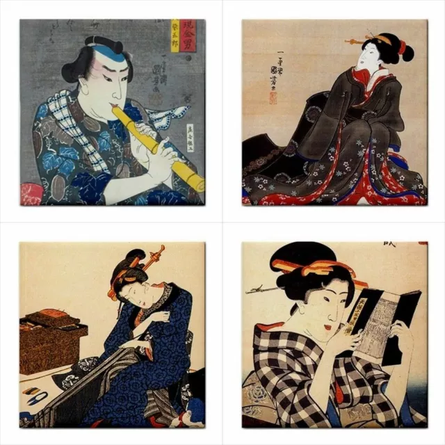 Japanese Japan Art Utagawa Kuniyoshi Set Of 4 Decorative Backsplash Tiles Lot