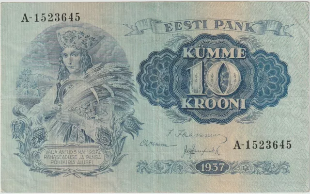 Estonia 10 Krooni Banknote 1937 Extra Fine Condition Pick#67 "Woman Farmer"
