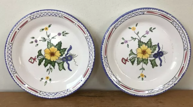 Set Pair Tiffany Lisbon Hand Painted Portuguese Flower Salad Bread Plates 7.25“