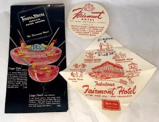 Vintage Tonga Room Fairmont Hotel Tiki Cocktail Menu, Coaster & Napkin Vintage Tonga Room Fairmont Hotel Tiki Cocktail Menu, Coaster & Napkin