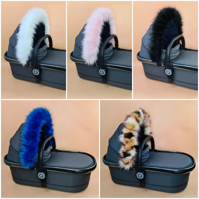 Luxury FAUX FUR Pram Hood Trim fits on ALL Models Prams Pushchair Universal Fit