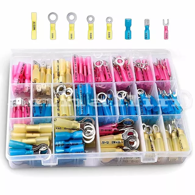 250x Heat Shrink Wire Connectors Electrical Ring Fork Spade Crimp Terminals Kits