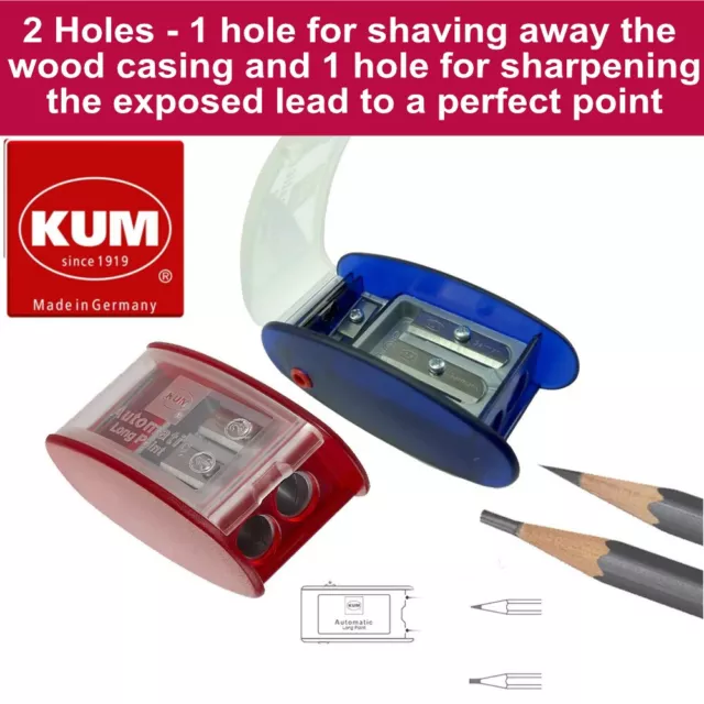 Kum 2 Hole Automatic Brake Long Point Precision Pencil Sharpener + Spare Blades 2
