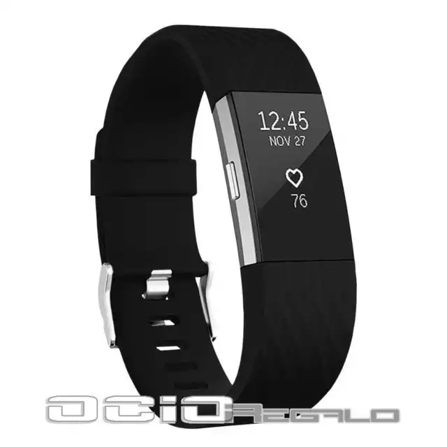 Recambio Correa de Silicona TPU Ajustable para Fitbit Charge 2 Tamaño S Negra