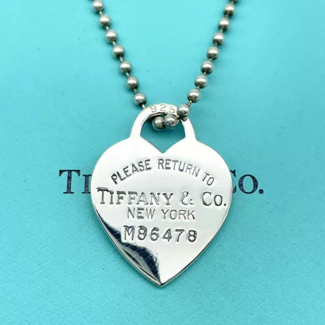Tiffany & Co Heart Tag  Ball Chain  Pendant Necklace Used Japan