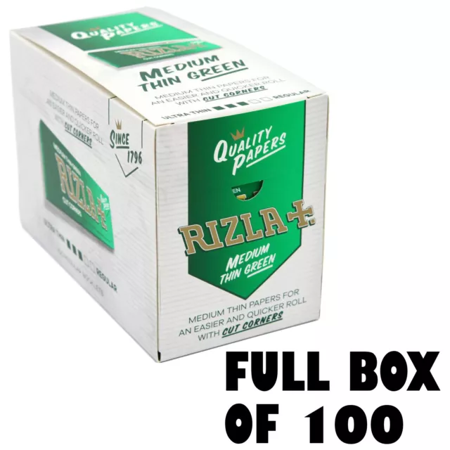 Full Box of 100 Booklets Rizla Green Medium Thin Rolling Cigarette Papers £20.75
