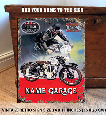 PERSONALISED BRITISH MOTORCYCLES GARAGE SHED Retro Vintage Metal Wall Sign RS466