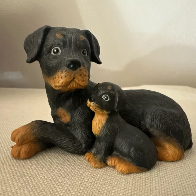 Vintage H J & G Rottweiler Breed Dog And Puppy Small Figurine 2.5 Inch Tall