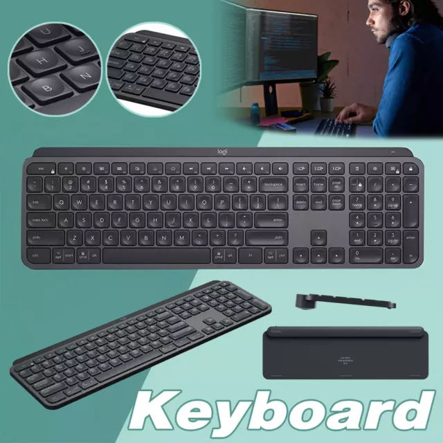 Black Logitech Mx Keys Advanced Wireless Illuminated Keyboard Ultra-Fluid Typing