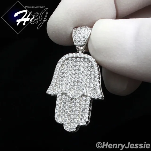 Men Women Solid 925 Sterling Silver Icy Bling Cz 3D Hamsa Hand Pendant*Sp94