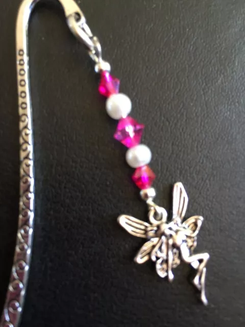TIBETAN SILVER FAIRY BOOKMARK with pink glass beading. Xmas present in gift bag