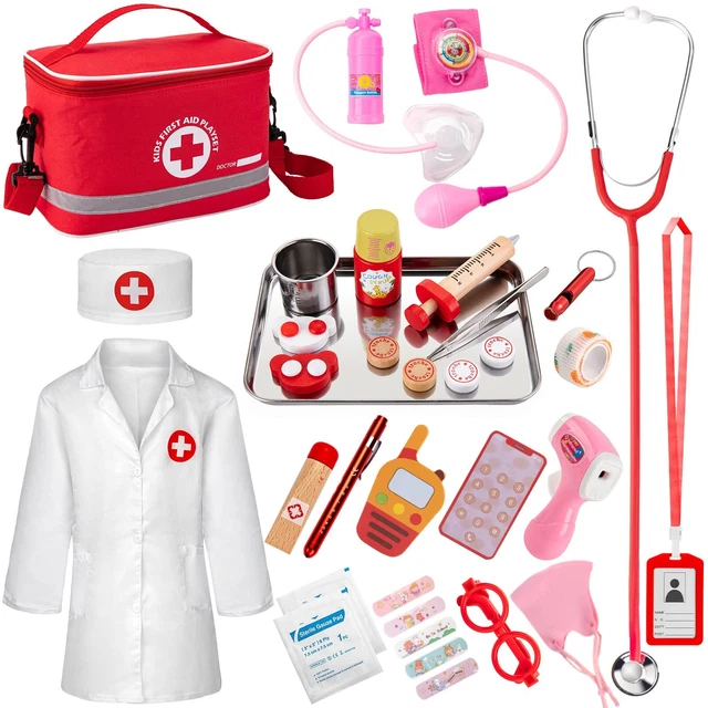 Malette Docteur Enfant 34 Pièces – Blouse, Stéthoscope, Seringue – Jeu De Rôle Médecin Pour Fille Et Garçon Dès 3 Ans – Cadeau Anniversaire