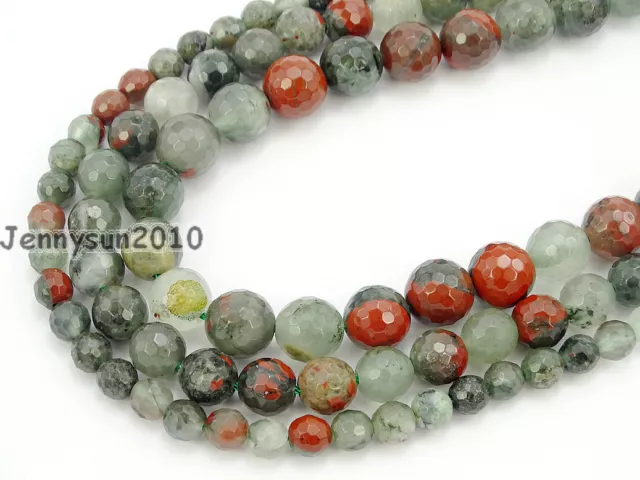 Natural African Blood Stone Gemstone Faceted Round Beads 15'' 4mm 6mm 8mm 10mm