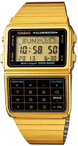 Montre CASIO DATA BANK CALCULATOR DBC-611G-1DF Calculatrice Acier D'Or