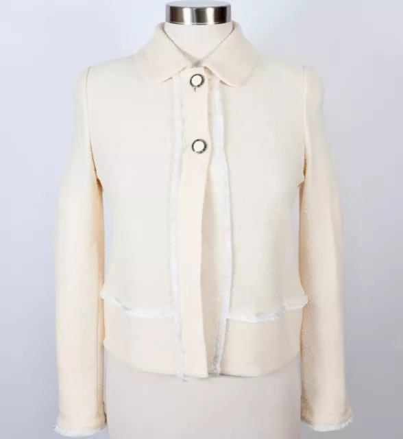 New sz 2 St John jacket ivory stretch knit white trim