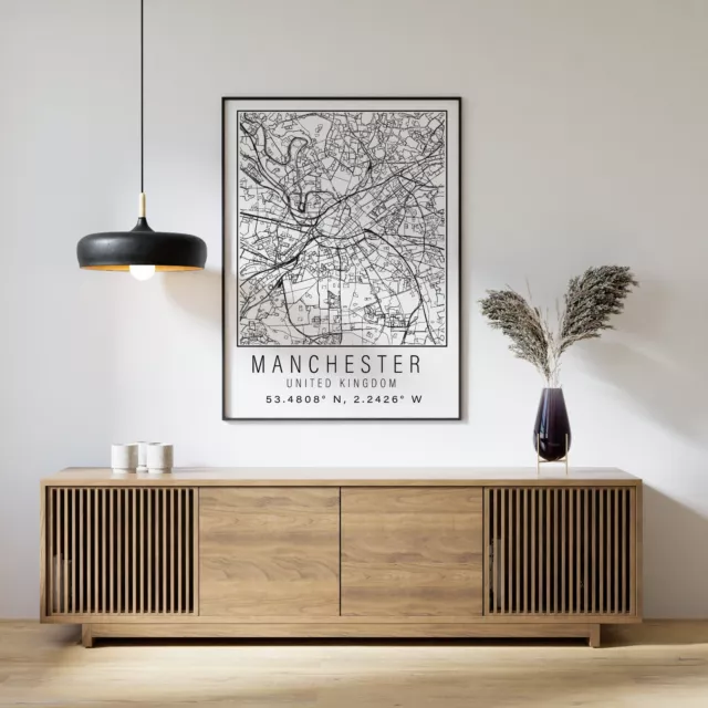 Manchester England City Street Map Print Manchester Wall Art Home decor Poster