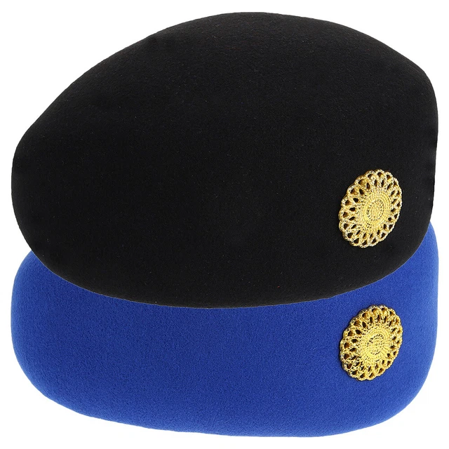 2 Pcs Stewardess Cap Hat Stewardess Hat Airplane Decor Cosplay Costume Uniform