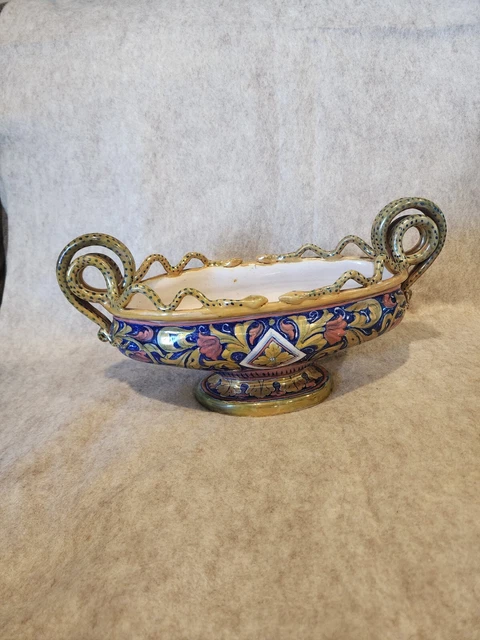VINTAGE RARE ITALIAN Gualdo Tadino Lustreware COMPOTE FRUIT BOWL 15.5" WIDE