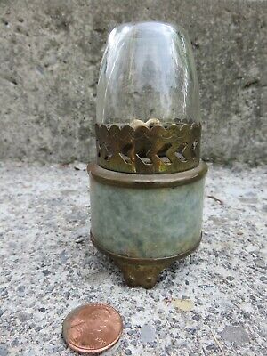 Antique Chinese Opium Oil Lamp Jadeite? & Brass Hong Kong "A"