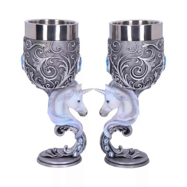 Gothic Wine Goblet Enchanted Hearts Unicorn Heart Set Of 2 White Nemesis Now