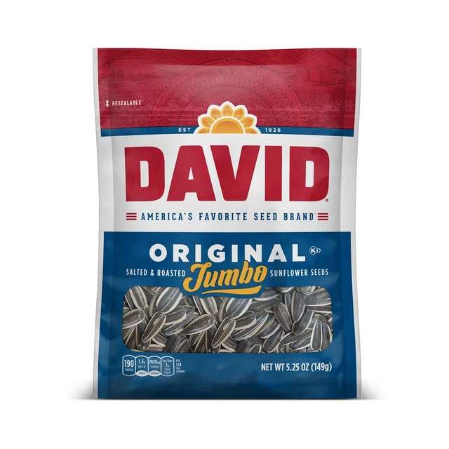 DAVID SEEDS Roasted and Salted Original Jumbo Sunflower Seeds, Keto Friendly,...