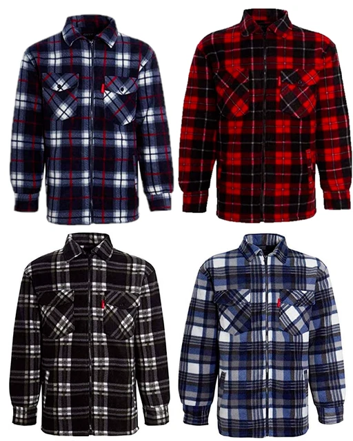 Mens Lumberjack Sherpa Fur Fleece Lined Hoodie Jacket Hooded Work Padded Shirt