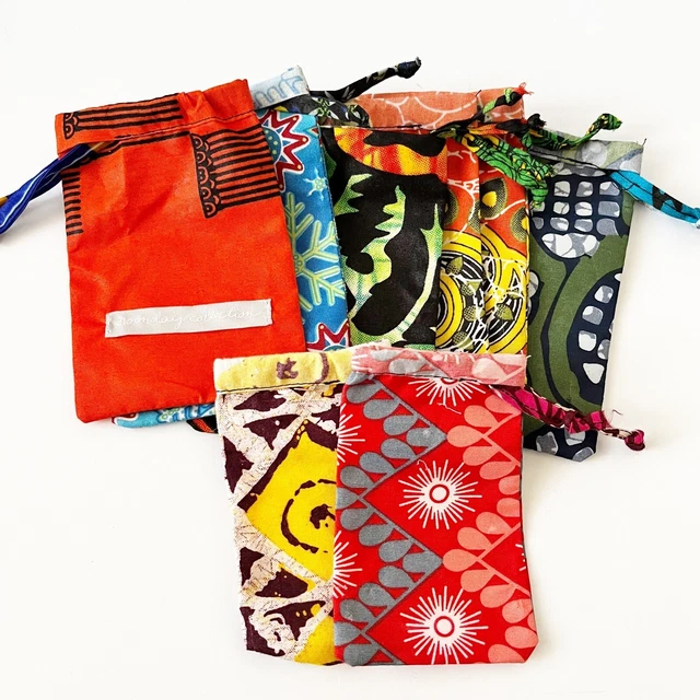 Noonday Collection Jewelry Bag Lot Pouch Drawstring Batik Tie Dye Ethnic Boho 8x