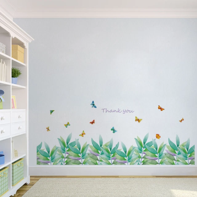 Grazie farfalla pianta verde baseboard PVC adesivo da parete battiscopa