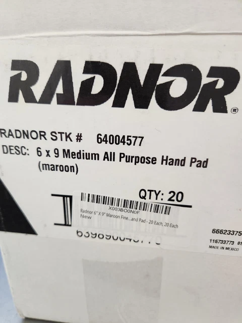 Radnor 64004577 6" X 9" Fine/Medium Grade Aluminum Oxide Hand Pad (box of 20)