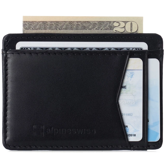 Alpine Swiss Mens RFID Safe Front Pocket Wallet Smooth Leather Slim Card Holder