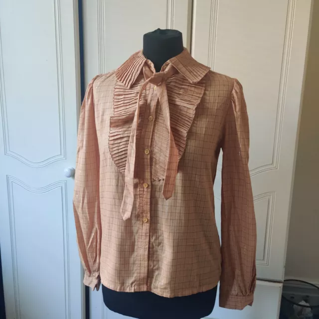 BROWN PLAID SHIRT with pleated details and neckline with tie Womens ...