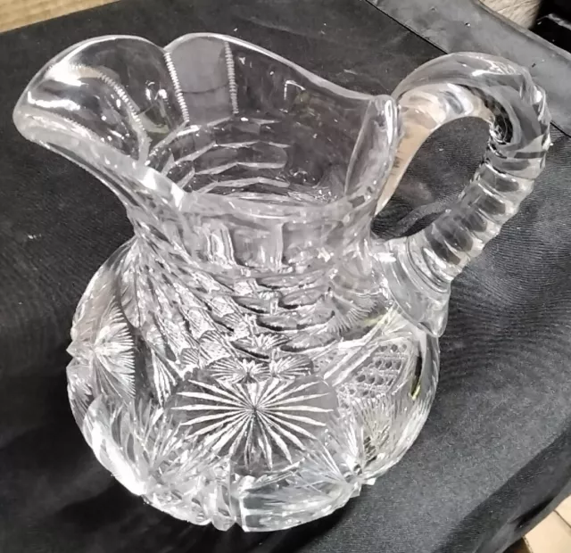 American Brilliant Beautifully Cut Clear Crystal Antique Glass Pitcher