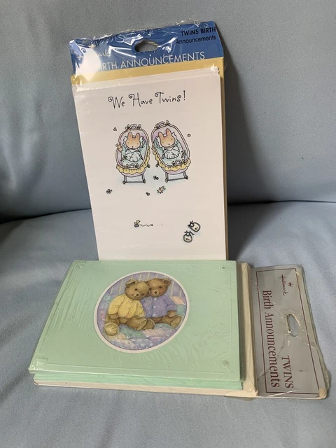Vintage Baby Twin Birth Announcement Cards Hallmark 2 Packs Sealed 18 Cards