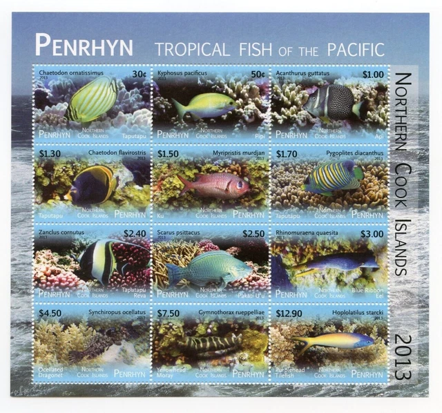 Stamps of Penrhyn – Fish Definitive Part 2- Sheetlet of 12 (1 value)- Mint.